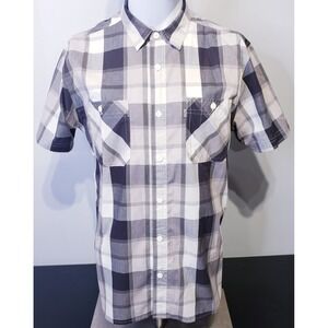 Levi Strauss Men's Medium Plaid Button Down Short Sleeve Shirt Black Gray White